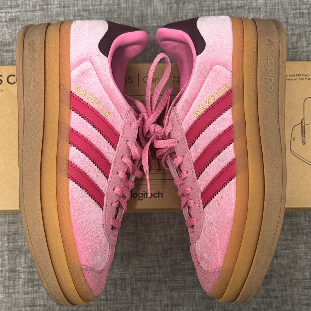 adidas Gazelle Pink Suede Low-Top Sneakers with platform Gum Sole - Picture 5 of 13